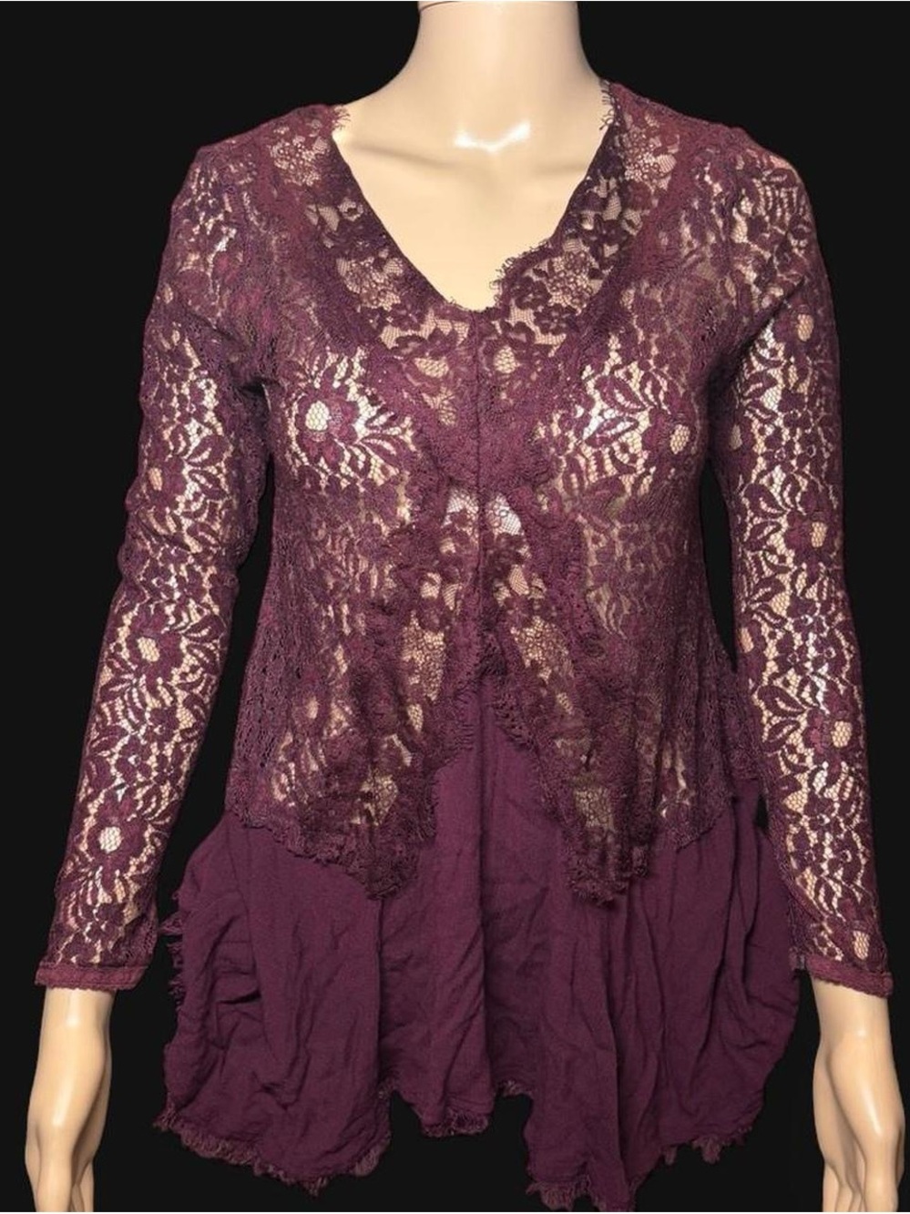Vintage America Lace Overlay Tunic Top - Plum